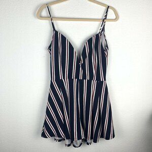 Windsor Women's L Striped Red White And Blue Striped V Neck Romper